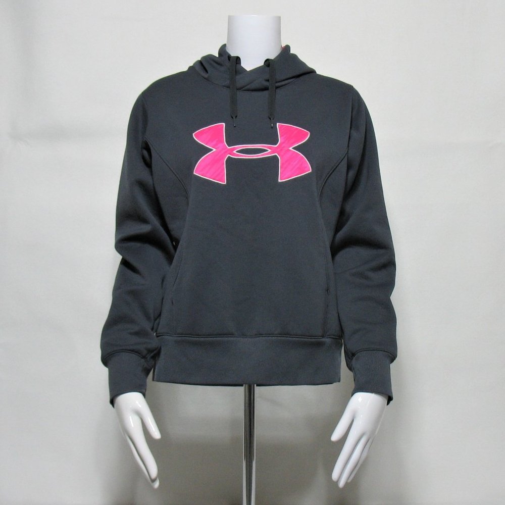 Under Armour Storm Breast Cancer Awareness Big Logo Hoodie Sweatshirt Gray Pink